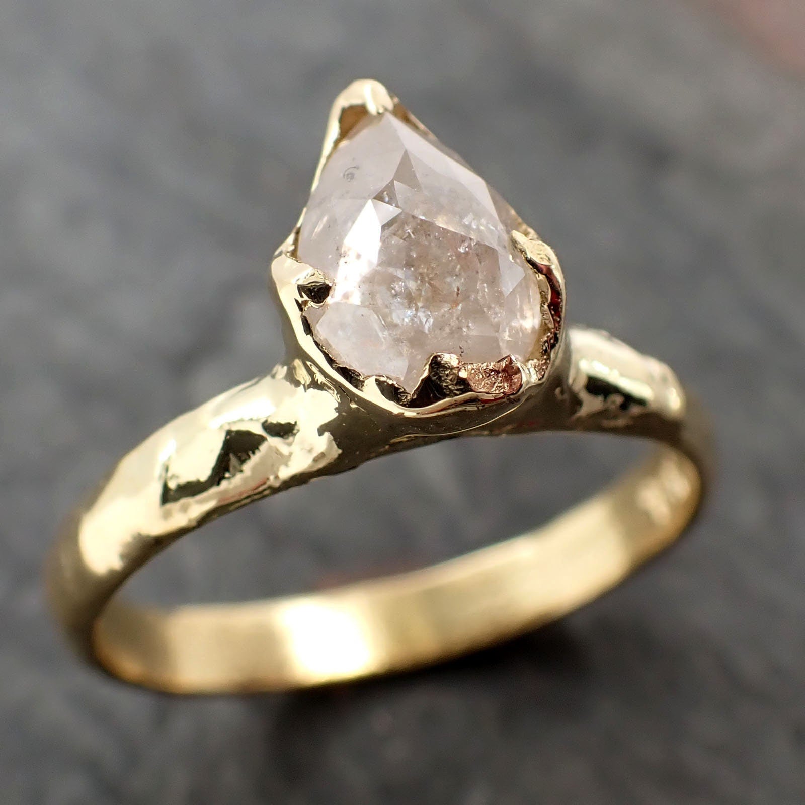 Fancy cut white Diamond Solitaire Engagement 18k yellow Gold Wedding Ring byAngeline 2918