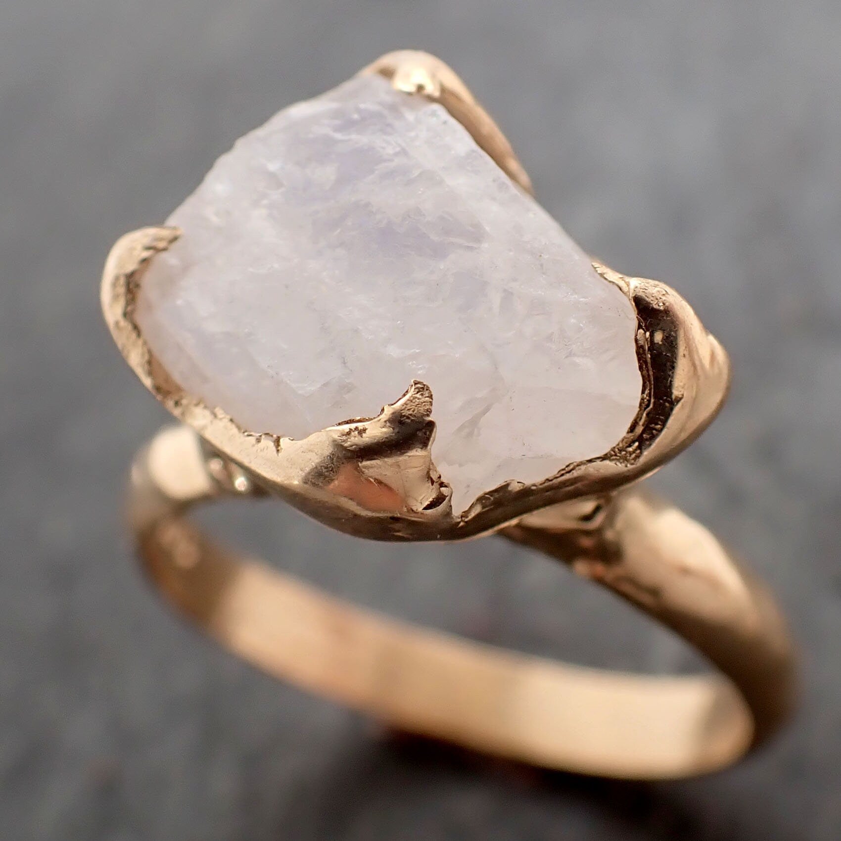 Rough Moonstone 14k Gold Ring Gemstone Solitaire recycled statement cocktail statement 2948