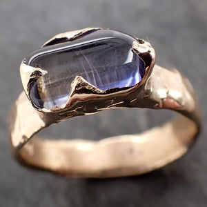 Tanzanite tumbled blue green 14k white gold Solitaire gemstone ring 2902