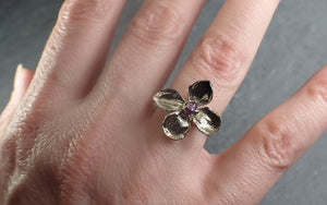 Real Flower and Sapphire 18k White gold wedding engagement ring Enchanted Garden Floral Ring byAngeline 2991
