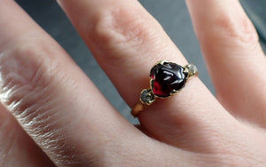 Tumbled Garnet and rough Diamond 18k Gold Engagement Ring Multi stone Wedding Ring Gemstone Ring 3014