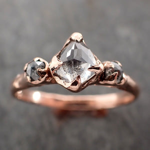 Fancy cut Salt and pepper Diamond Engagement 14k Rose Gold Multi stone Wedding Ring byAngeline 3007