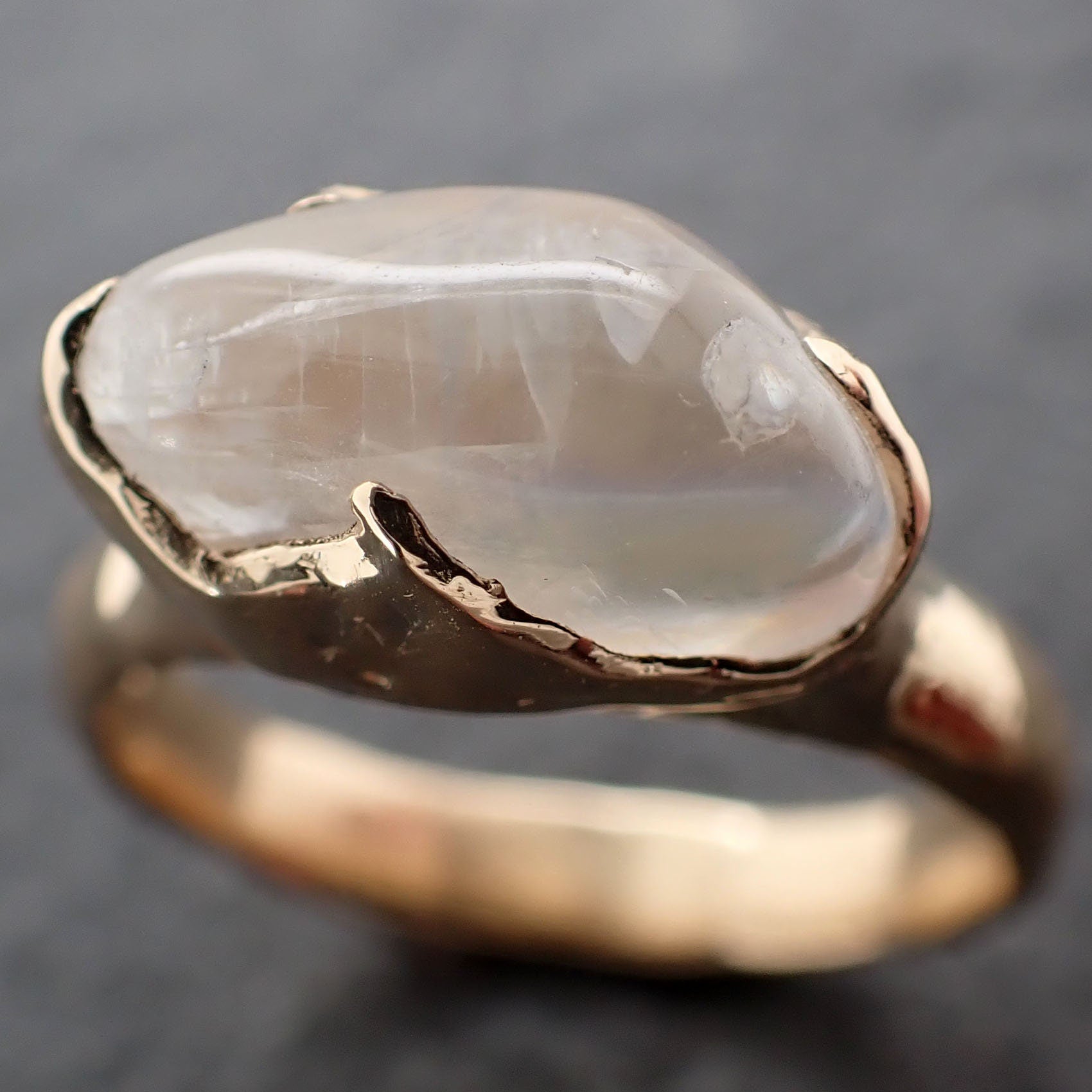 moonstone tumbled 14k gold Solitaire Cocktail Statement gemstone ring 3038