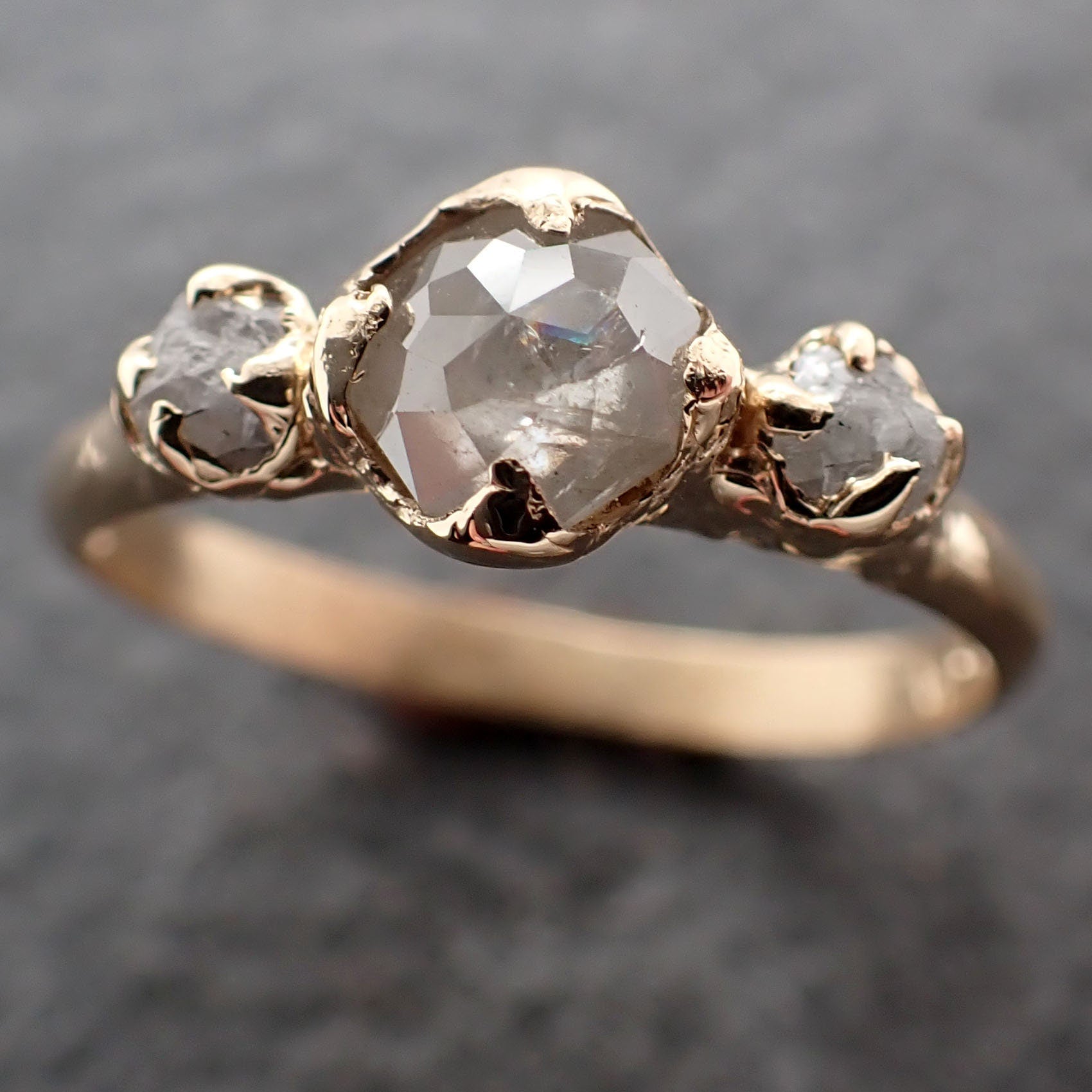 Faceted Fancy cut white Diamond Multi stone Engagement 14k Yellow Gold Wedding Ring byAngeline 3043
