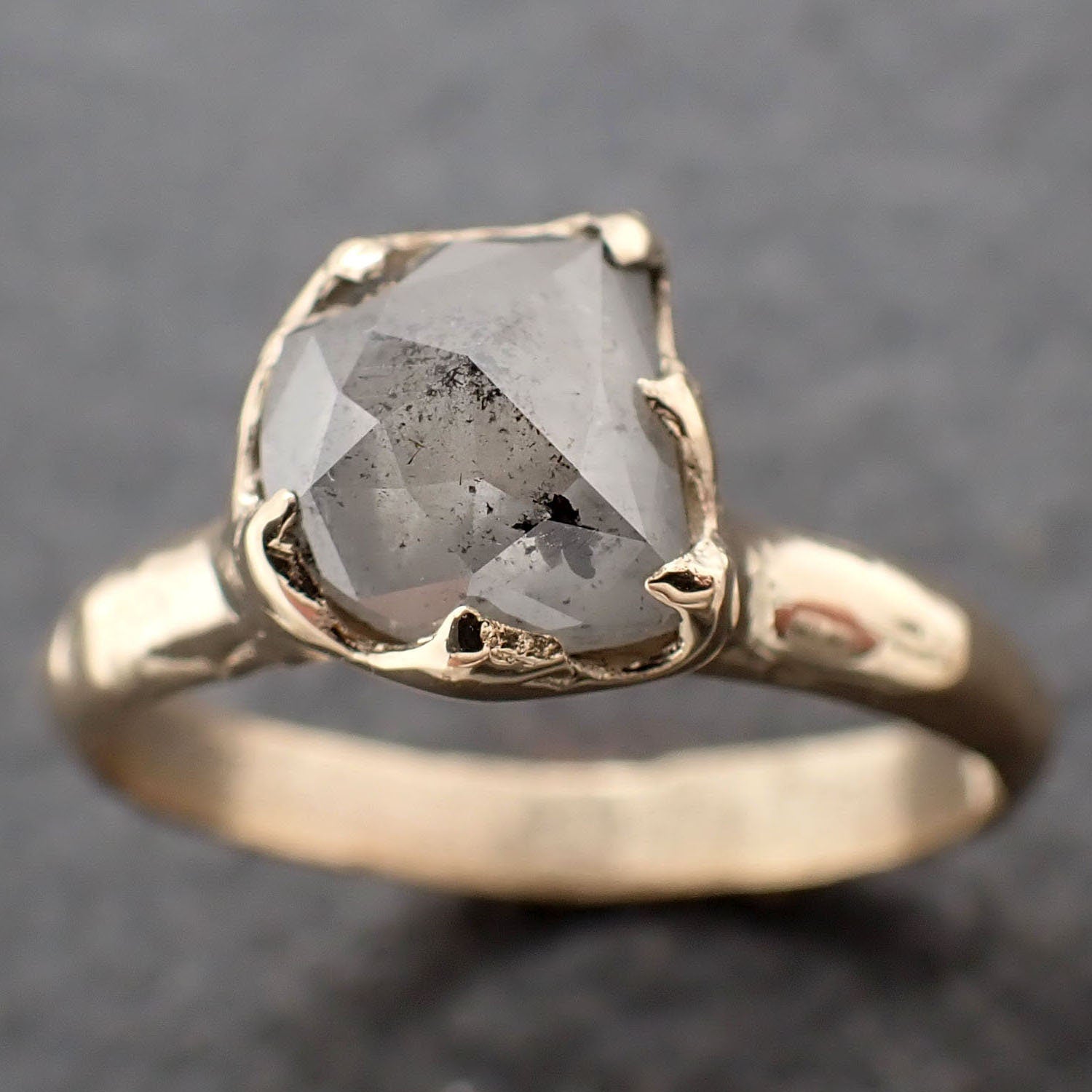 Fancy cut salt and pepper Half moon Diamond Engagement 14k Yellow Gold Solitaire Wedding Ring byAngeline 3150