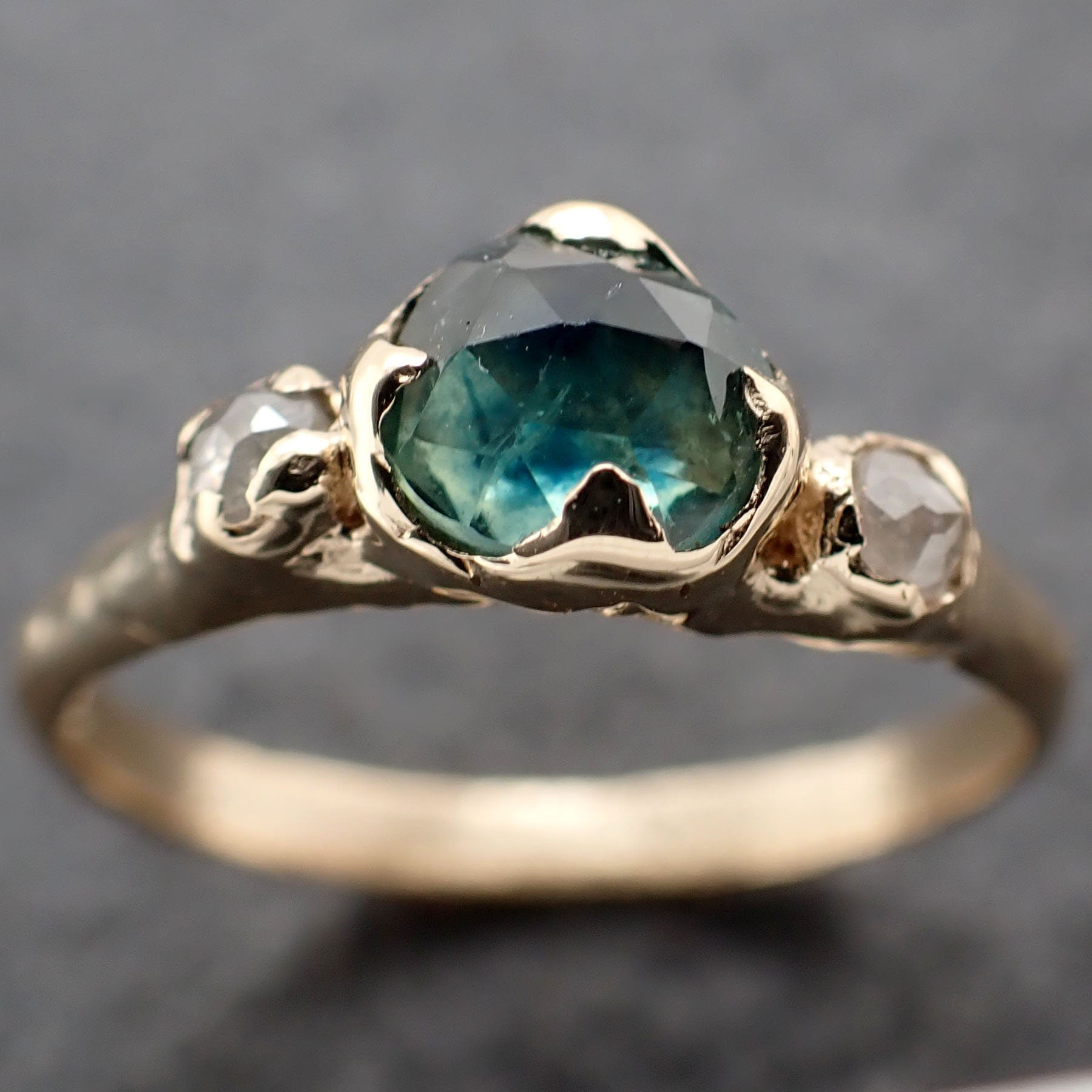 Fancy cut blue Montana Sapphire and fancy cut Diamonds 14k Yellow Gold Engagement Wedding Ring Gemstone Ring Multi stone Ring 3154