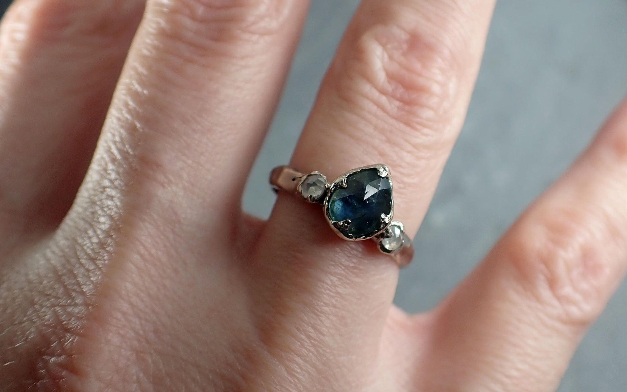 Fancy cut blue Montana Sapphire and fancy Diamonds 14k White Gold Engagement Wedding Ring Gemstone Ring Multi stone Ring 3167