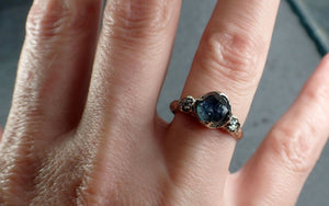 Partially faceted blue Montana Sapphire and fancy Diamonds 18k White Gold Engagement Wedding Ring Custom Gemstone Ring Multi stone Ring 3151