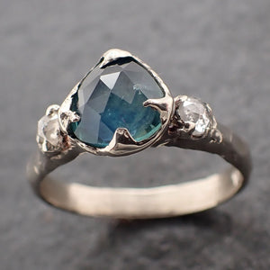 Fancy cut blue Montana Sapphire and fancy Diamonds 14k White Gold Engagement Wedding Ring Gemstone Ring Multi stone Ring 3168