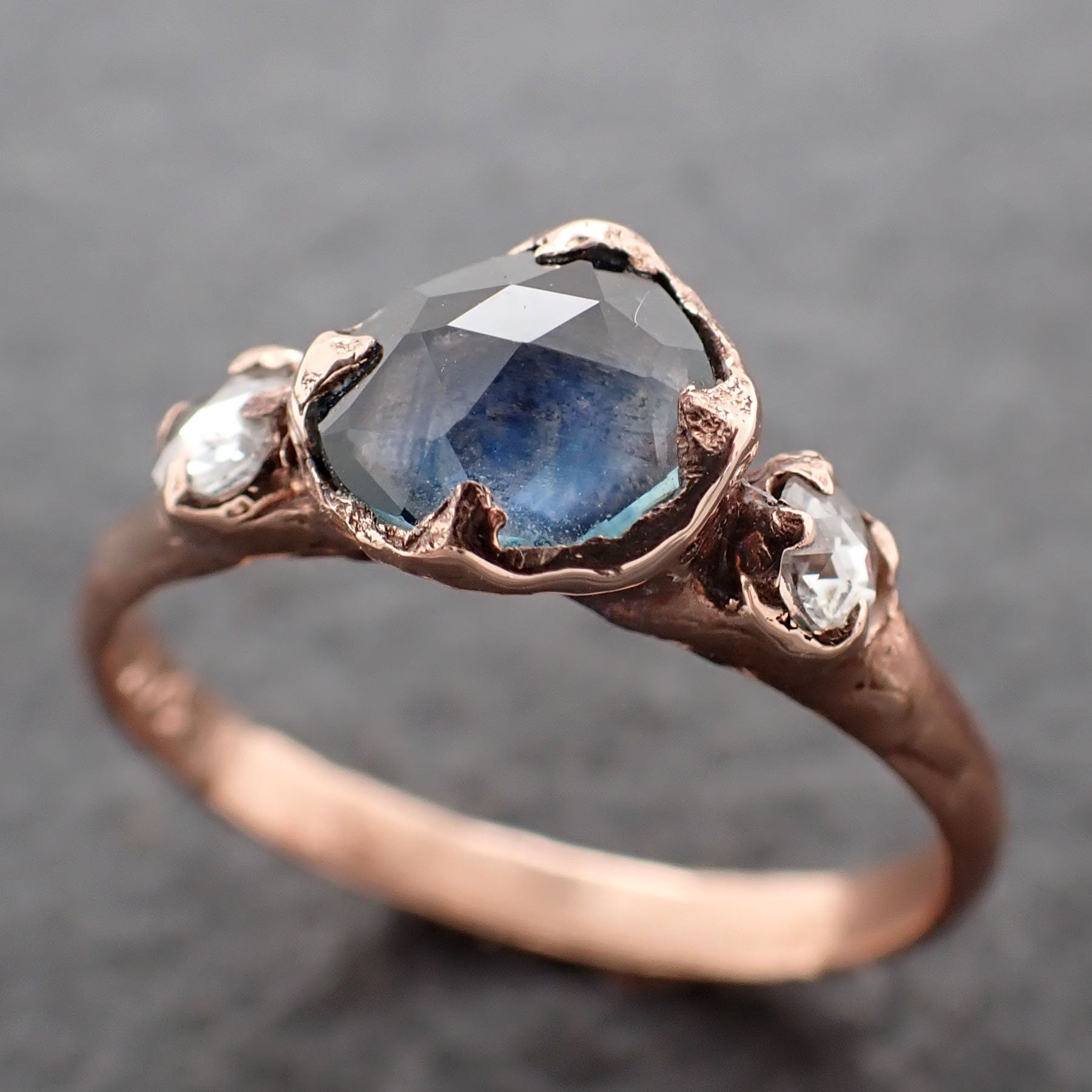 Fancy cut Montana blue Sapphire Rose gold Multi stone Ring Gold Gemstone Engagement Ring 3193