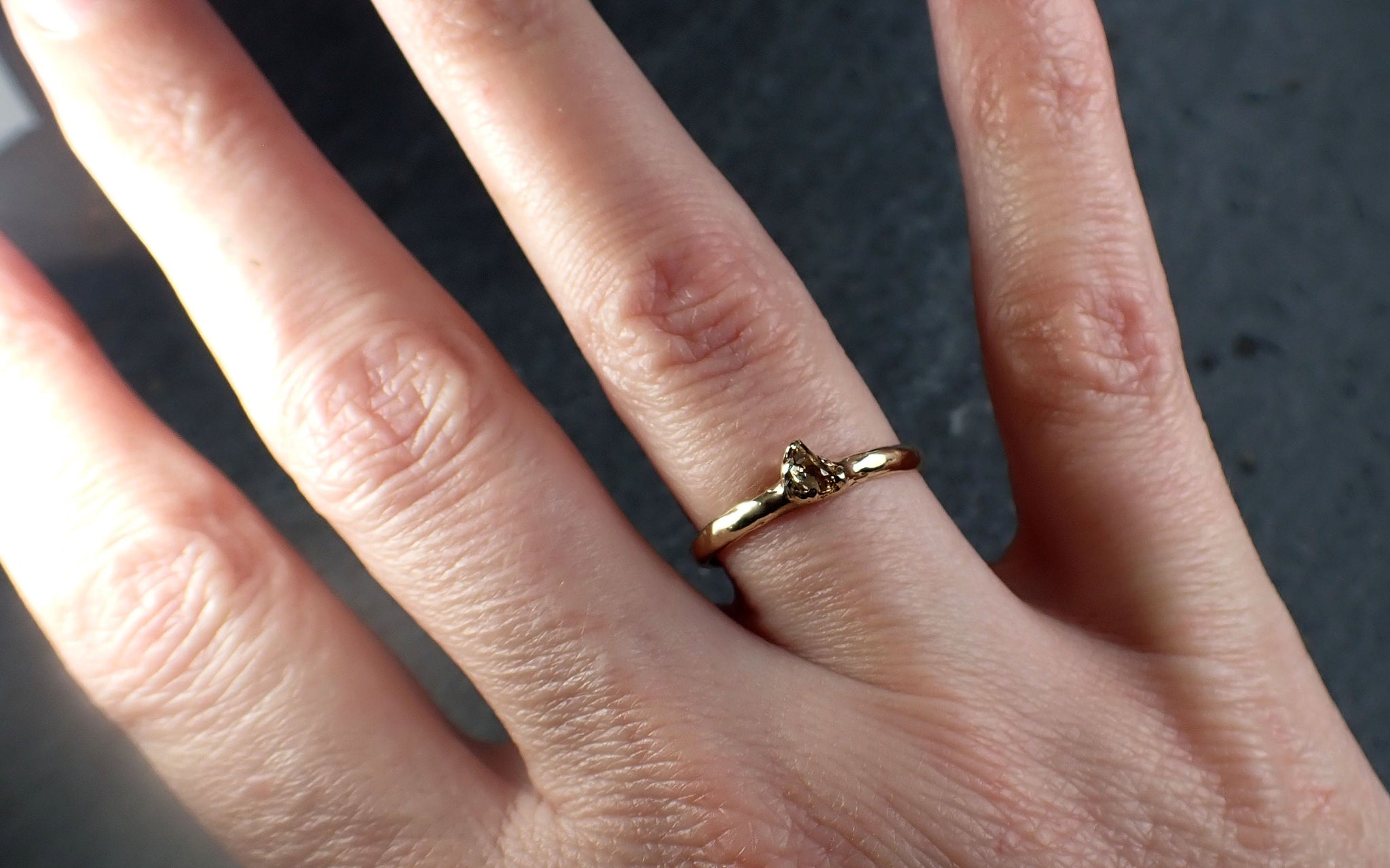 Fancy Cut Half Moon champagne Diamond Solitaire Engagement 14k Gold Wedding Ring byAngeline 3198