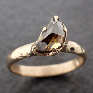 Fancy cut Cognac half moon Diamond Solitaire Engagement 14k Yellow Gold Wedding Ring Diamond Ring byAngeline 3201
