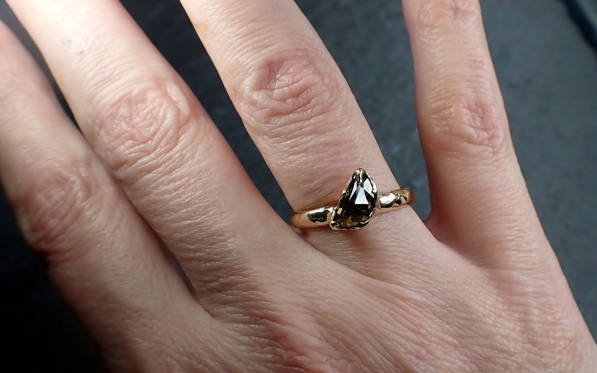 Fancy cut Cognac half moon Diamond Solitaire Engagement 14k Yellow Gold Wedding Ring Diamond Ring byAngeline 3201