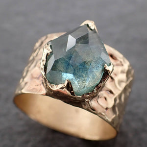 Partially Faceted Montana Sapphire Ring Gemstone Ring Cocktail Solitaire Yellow 14k Cigar band 3214_1