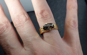 Fancy cut Salt and pepper Diamond Solitaire Engagement 18k yellow Gold Cigar Ring Cocktail Ring byAngeline 3225