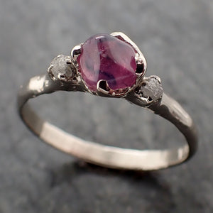 Dainty Pink Sapphire tumbled polished White 14k gold multi stone gemstone ring 3257