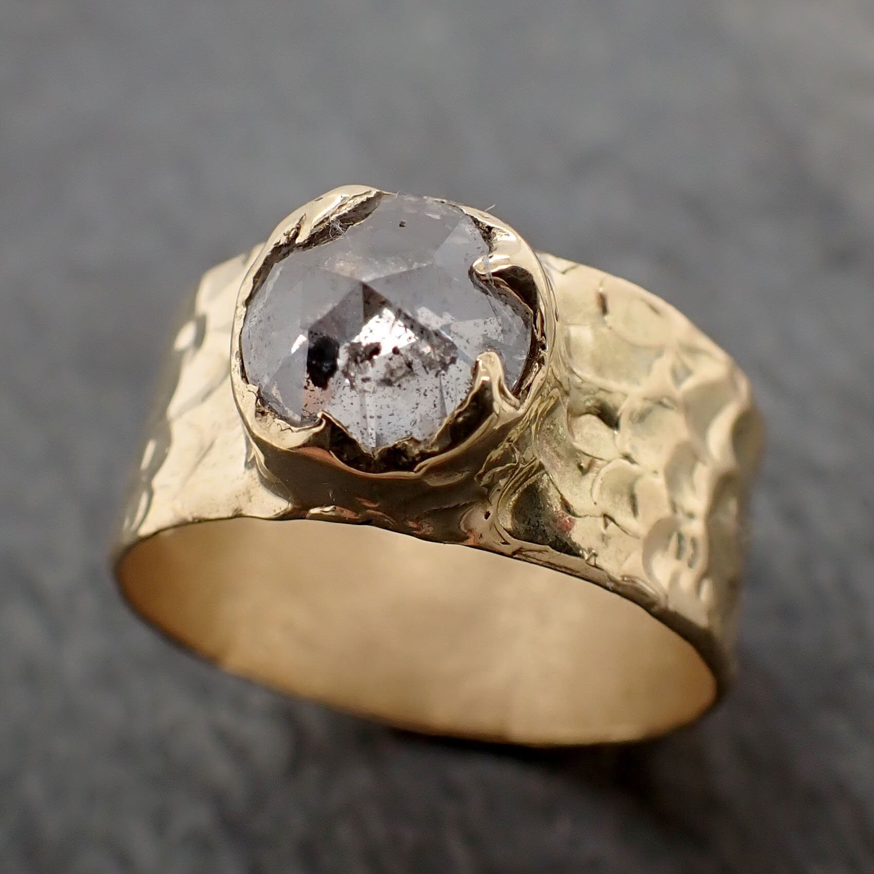 Fancy cut Salt and pepper Diamond Solitaire Engagement 14k yellow Gold Cigar Ring Cocktail Ring byAngeline 3222