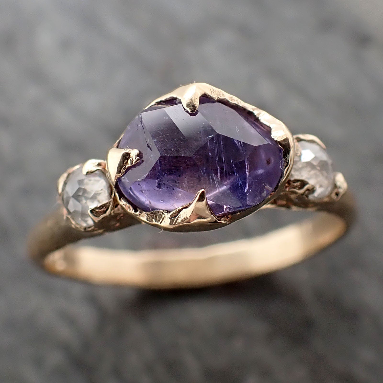 Partially Faceted purple Sapphire 14k gold Multi Stone Ring Gold Gemstone Engagement Ring 3247