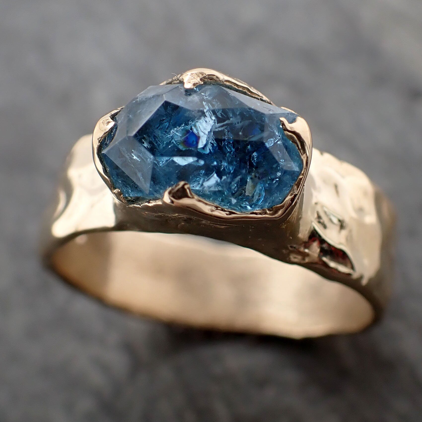 Partially faceted Aquamarine Solitaire Ring Cigar band 14k gold Custom One Of a Kind Gemstone Ring Bespoke byAngeline 3248