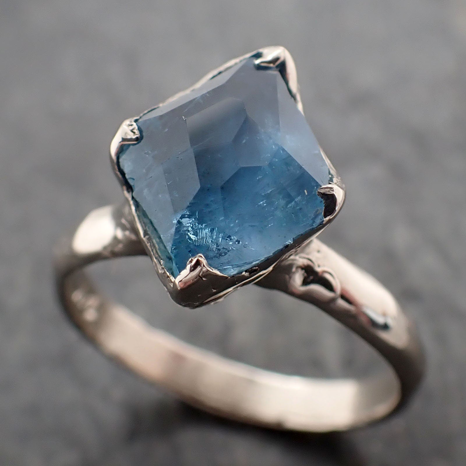 Partially faceted Aquamarine Solitaire Ring 14k gold Custom One Of a Kind Gemstone Ring Bespoke byAngeline 3260