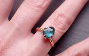 Fancy cut Indicolite Tourmaline Yellow Gold Ring Gemstone Solitaire recycled 18k statement cocktail statement 3275