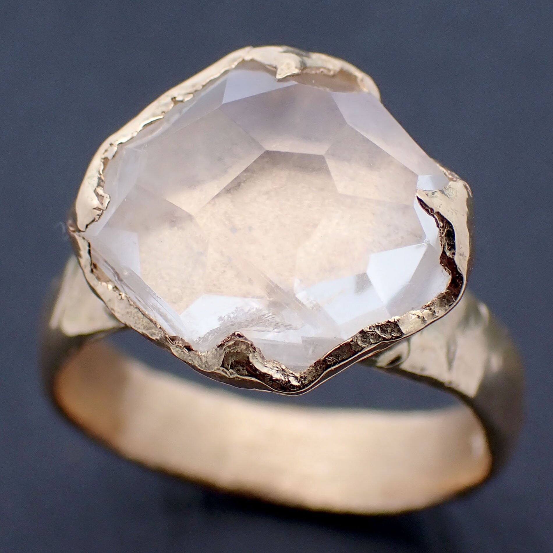 Partially Faceted Moonstone Yellow Gold Ring Gemstone Solitaire recycled 18k statement cocktail statement 3289