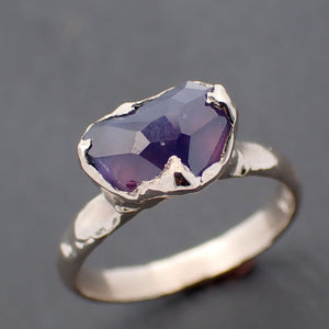 Partially Faceted purple Sapphire Solitaire 14k white Gold Cocktail Custom One Of a Kind Gemstone Ring 3293
