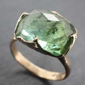Fancy cut Green Tourmaline Yellow Gold Ring Gemstone Solitaire recycled 14k statement Engagement ring 3320