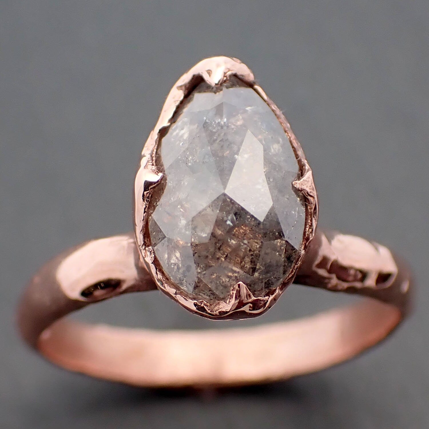 Faceted Fancy cut salt and pepper Diamond Solitaire Engagement 14k Rose Gold Wedding Ring byAngeline 3338