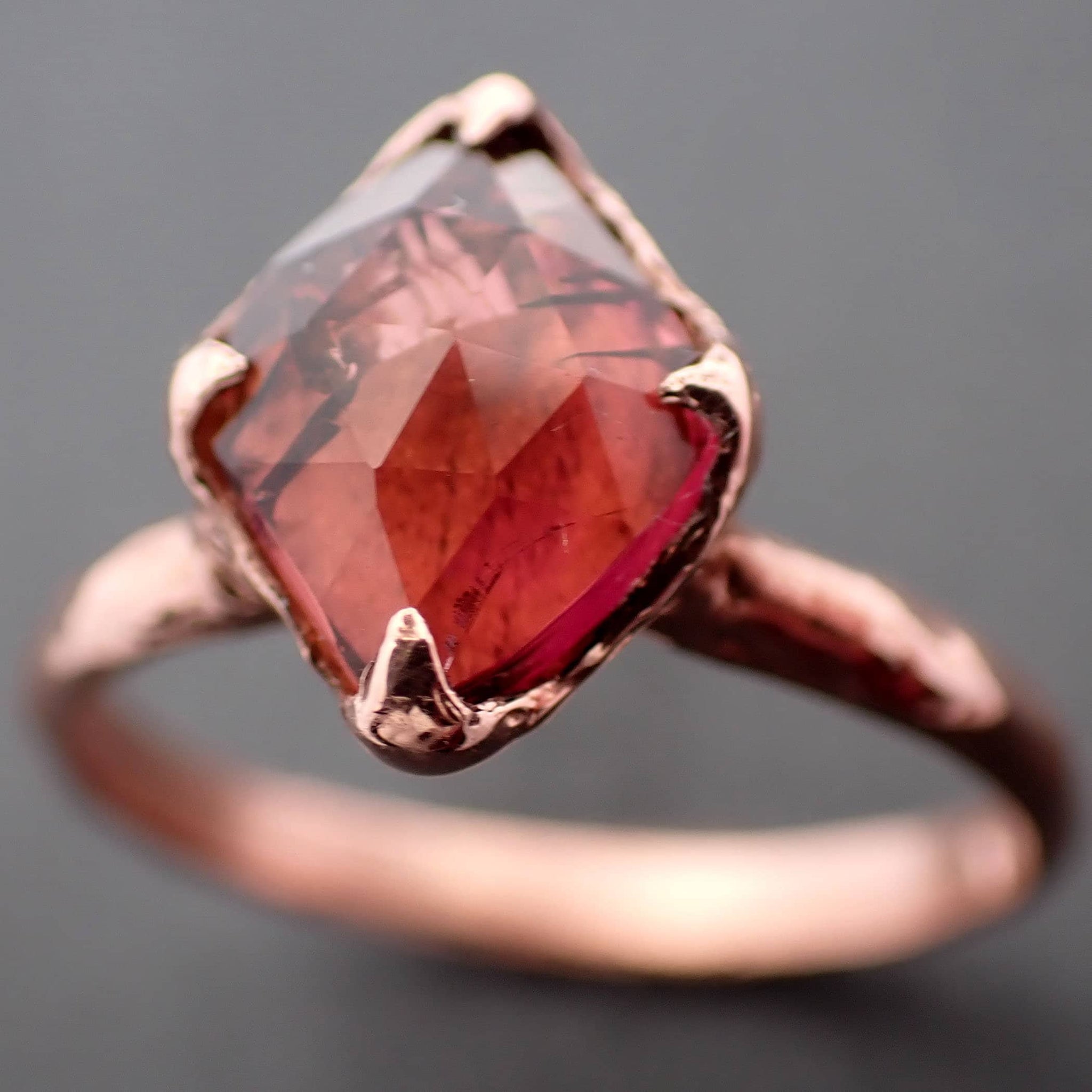 Fancy cut red Tourmaline Rose Gold Ring Gemstone Solitaire recycled 14k statement cocktail statement 3340