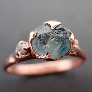 Raw blue Montana Sapphire Diamond Rose Gold Engagement Wedding Ring Custom One Of a Kind Gemstone Multi stone Ring 3331