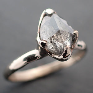 Faceted Fancy cut salt and pepper Diamond Solitaire Engagement 18k White Gold Wedding Ring byAngeline 3350