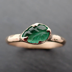 Carved Leaf Emerald Solitaire yellow 14k Gold Ring Birthstone One Of a Kind Gemstone Ring Recycled 3385