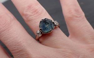 Partially faceted blue Montana Sapphire and fancy Diamonds 14k White Gold Engagement Wedding Ring Custom Gemstone Ring Multi stone Ring 3400
