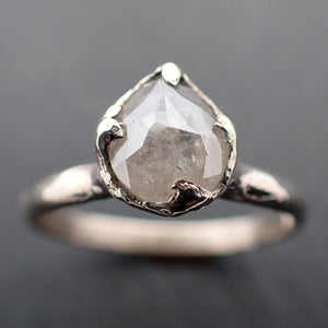 Faceted Fancy cut white Diamond Solitaire Engagement 14k White Gold Wedding Ring byAngeline 3440