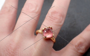 Fancy cut pink Tourmaline Gold Ring Gemstone Solitaire recycled 18k yellow gold statement cocktail statement 3444