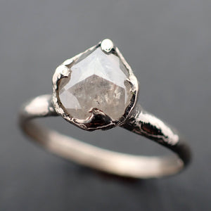Faceted Fancy cut white Diamond Solitaire Engagement 14k White Gold Wedding Ring byAngeline 3440