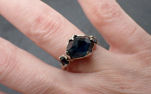 Partially faceted blue Montana Sapphire and fancy side Sapphires 18k White Gold Engagement Wedding Ring Gemstone Ring Multi stone Ring 3446
