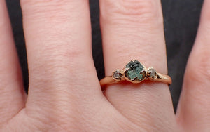 Dainty Raw green Montana Sapphire and rough diamonds Yellow 14k Gold Engagement Wedding Gemstone Multi stone ring 3461