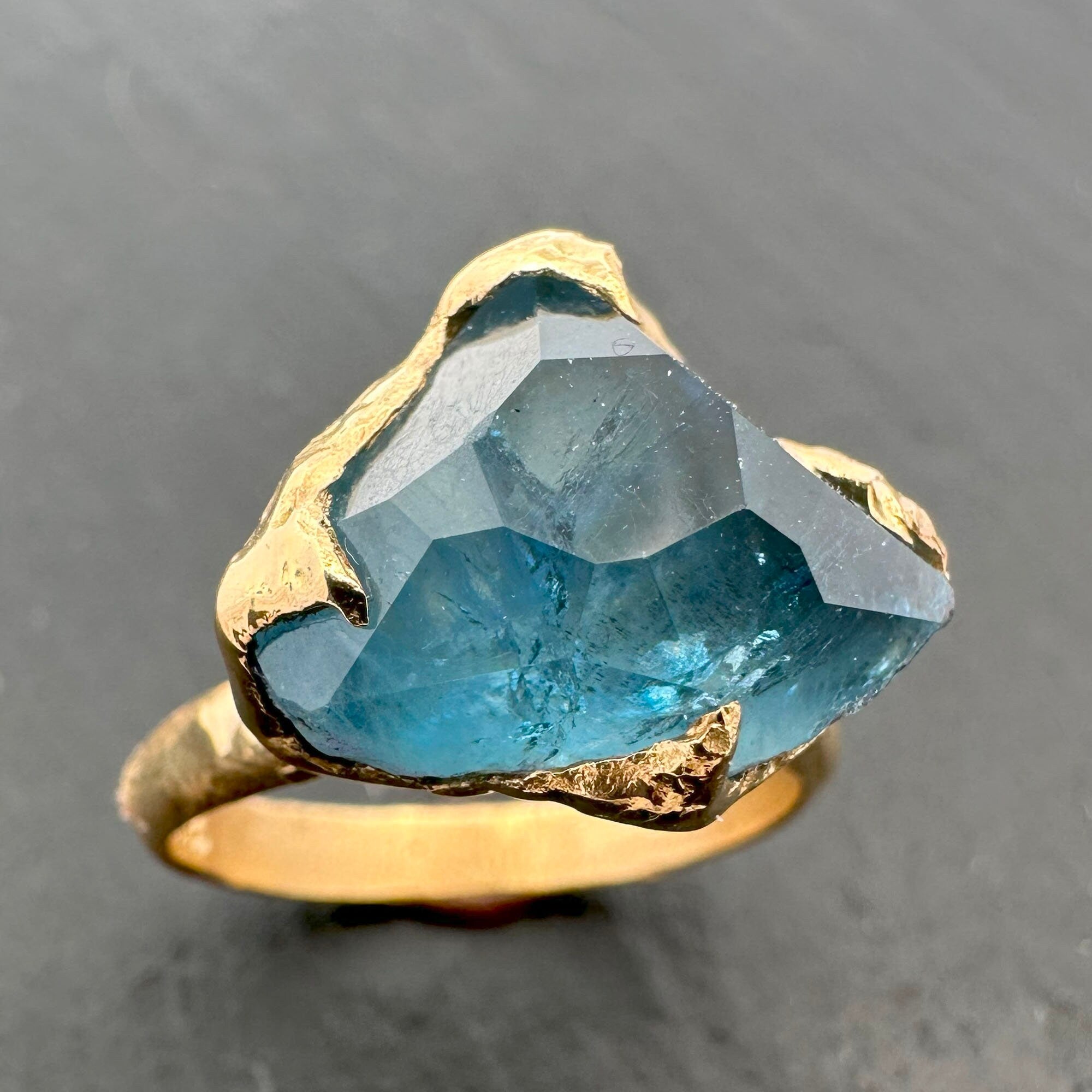Partially faceted Aquamarine Solitaire Ring 18k gold Custom One Of a Kind Gemstone Ring Bespoke byAngeline 3481