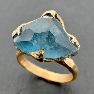 Partially faceted Aquamarine Solitaire Ring 18k gold Custom One Of a Kind Gemstone Ring Bespoke byAngeline 3481