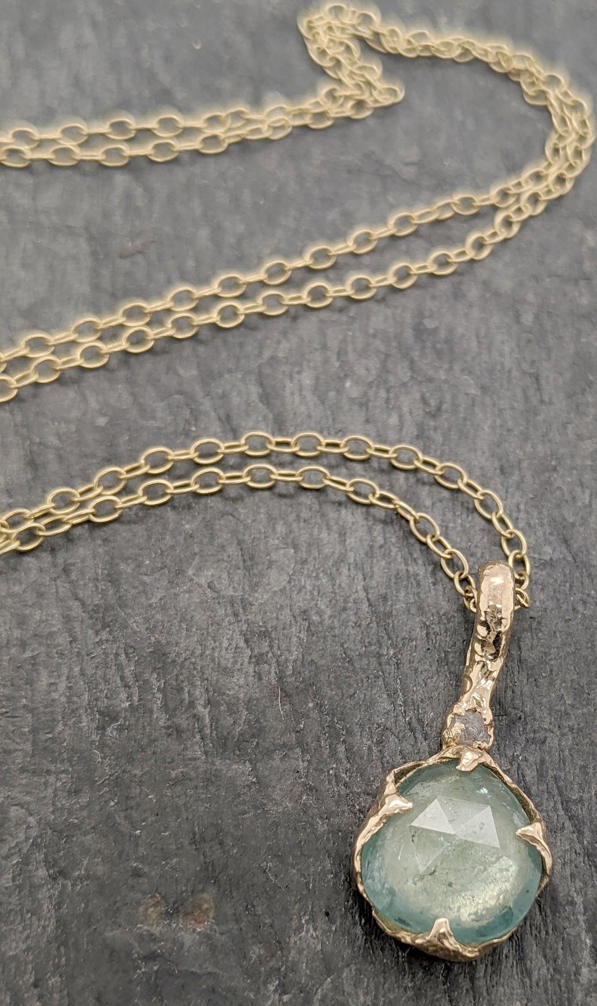 Fancy cut Tourmaline and rough diamond 14k gold Pendant green Gemstone Necklace gemstone Jewelry byAngeline 2088