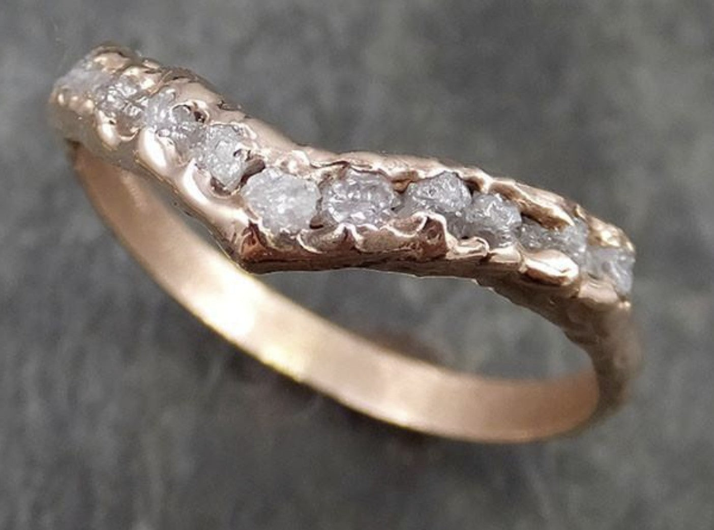 Brian - Cut Pink Tourmaline Rough diamond Rose Gold Engagement Ring V Contour Wedding Band Custom CBrian