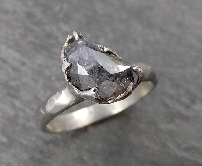 Fancy Cut salt and pepper Half Moon Diamond Solitaire Engagement 14k White Gold Wedding Ring byAngeline 1658