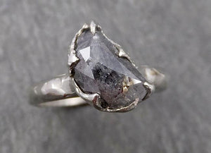 Fancy Cut salt and pepper Half Moon Diamond Solitaire Engagement 14k White Gold Wedding Ring byAngeline 1658