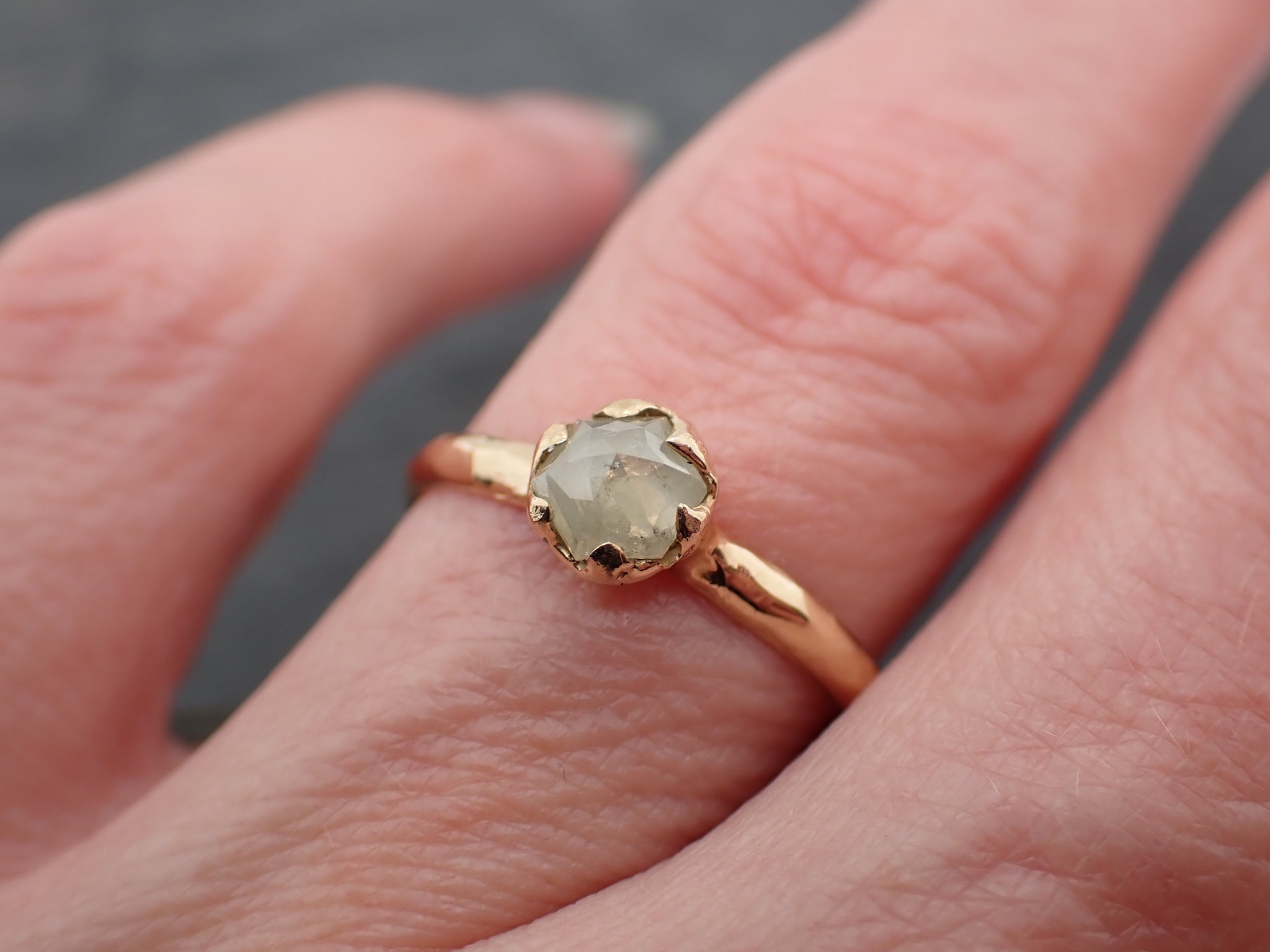 Fancy cut white Diamond Solitaire Engagement 14k yellow Gold Wedding Ring byAngeline 0817