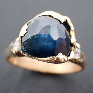 Partially faceted blue Montana Sapphire salt and pepper Diamond 18k Yellow Gold Engagement Wedding Gemstone Multi stone Ring 3476