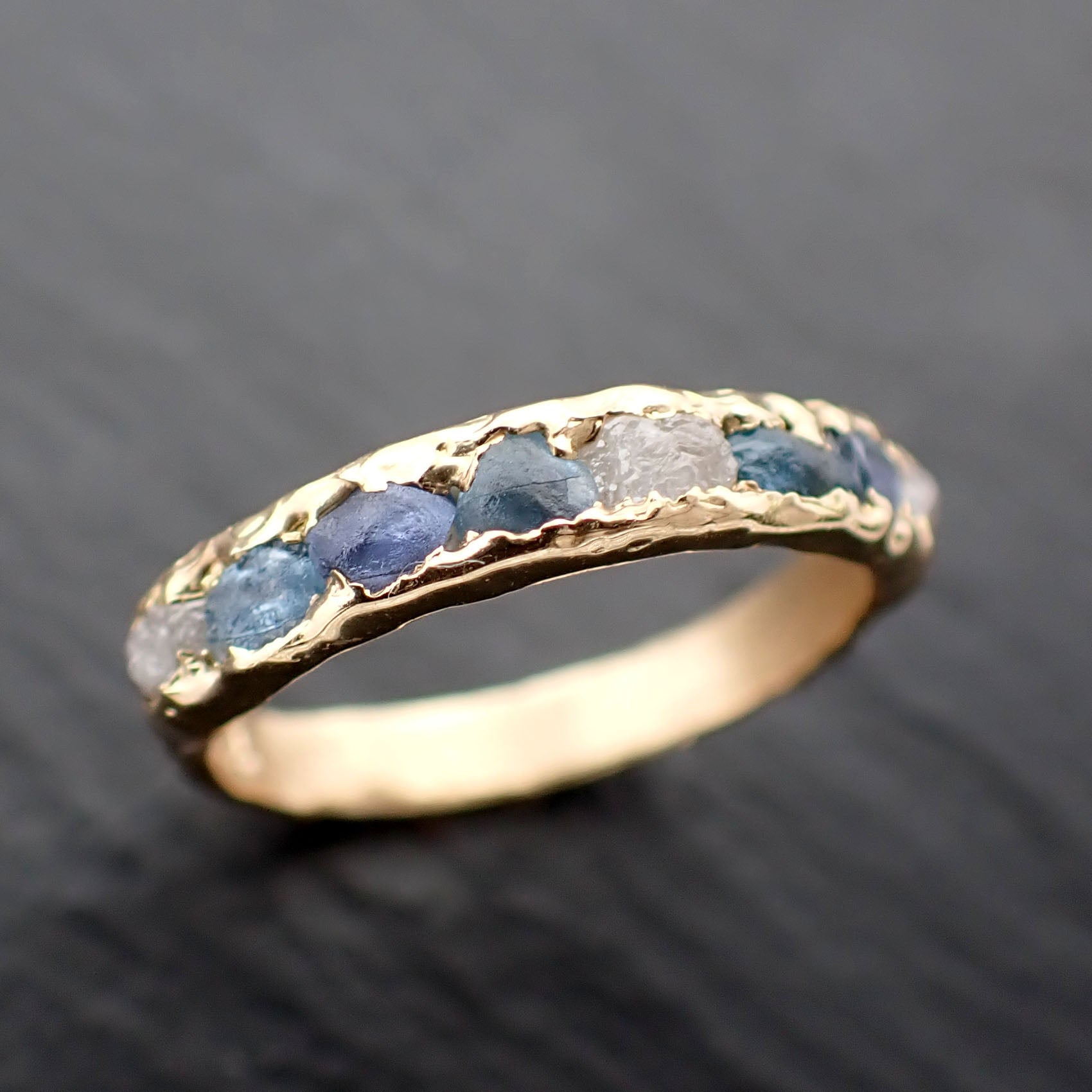 raw montana sapphires women's wedding band custom one of a kind blue montana gemstone ring multi stone ring byangeline c0558_blue Alternative Engagement