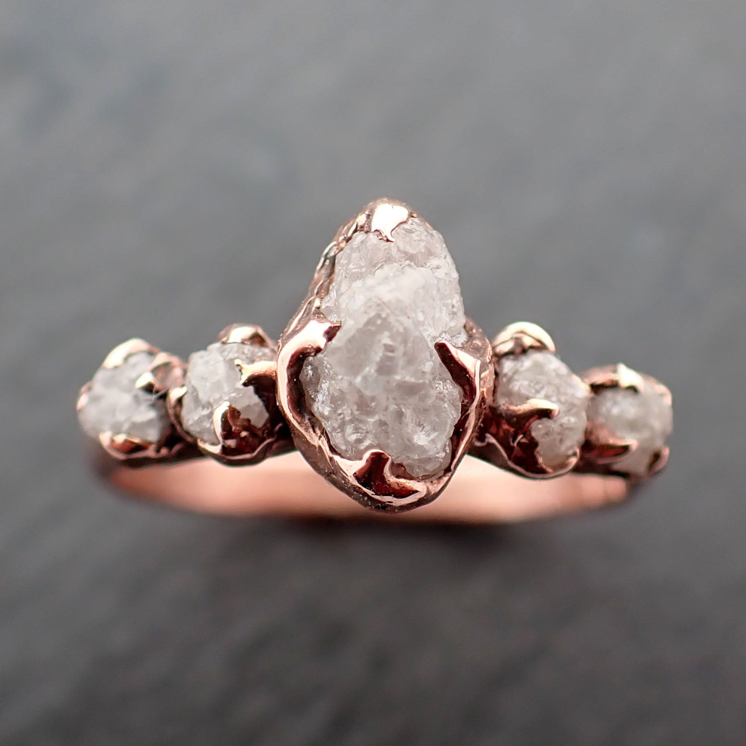 Raw Diamond Rose gold Engagement Ring multi stone diamond Wedding Ring Rough Diamond Ring byAngeline 3411