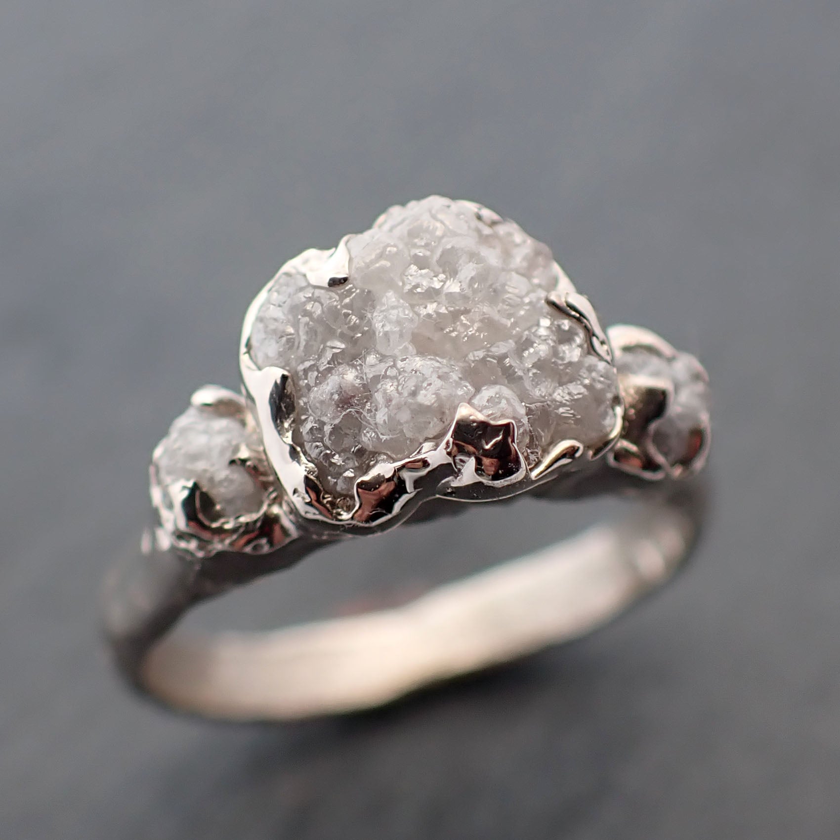 Rough Diamond 14k white gold Engagement Multi stone Wedding Ring byAngeline 3414